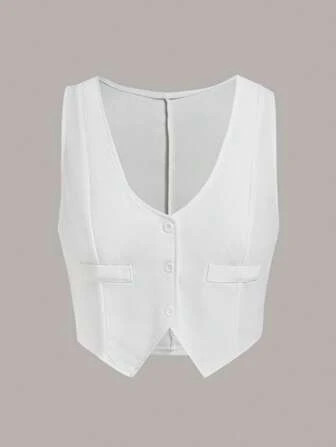 SHEIN EZwear Button Front Crop Tank Top | SHEIN