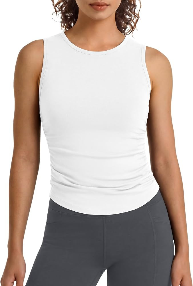 G4Free BareFeel Workout Yoga Tank Tops Ruched Sleeveless Athletic Tanks High Neck Pilates Top | Amazon (US)