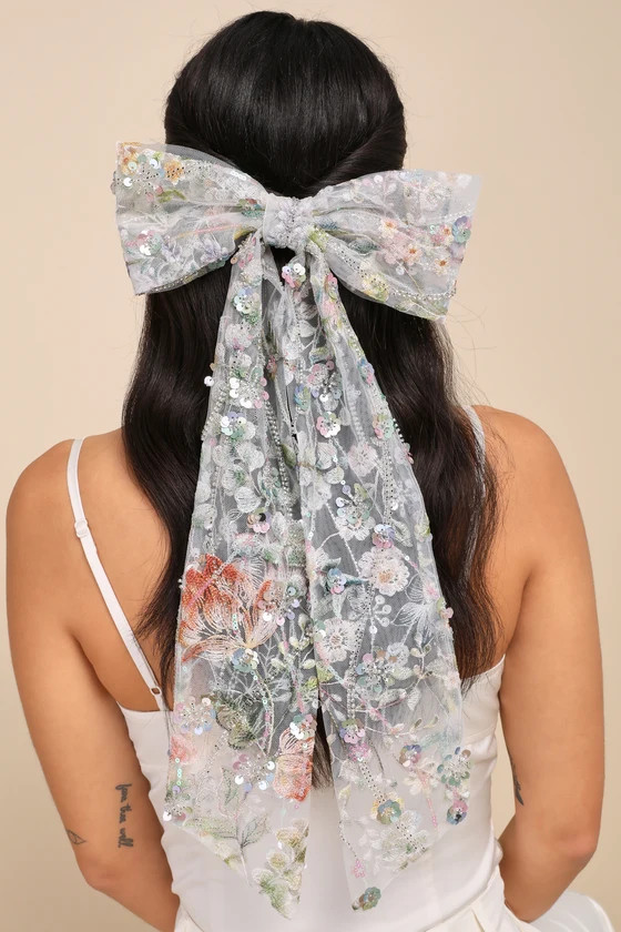 Whimsical Mood Ivory Multi Embroidered Oversized Bow Hair Clip | Lulus