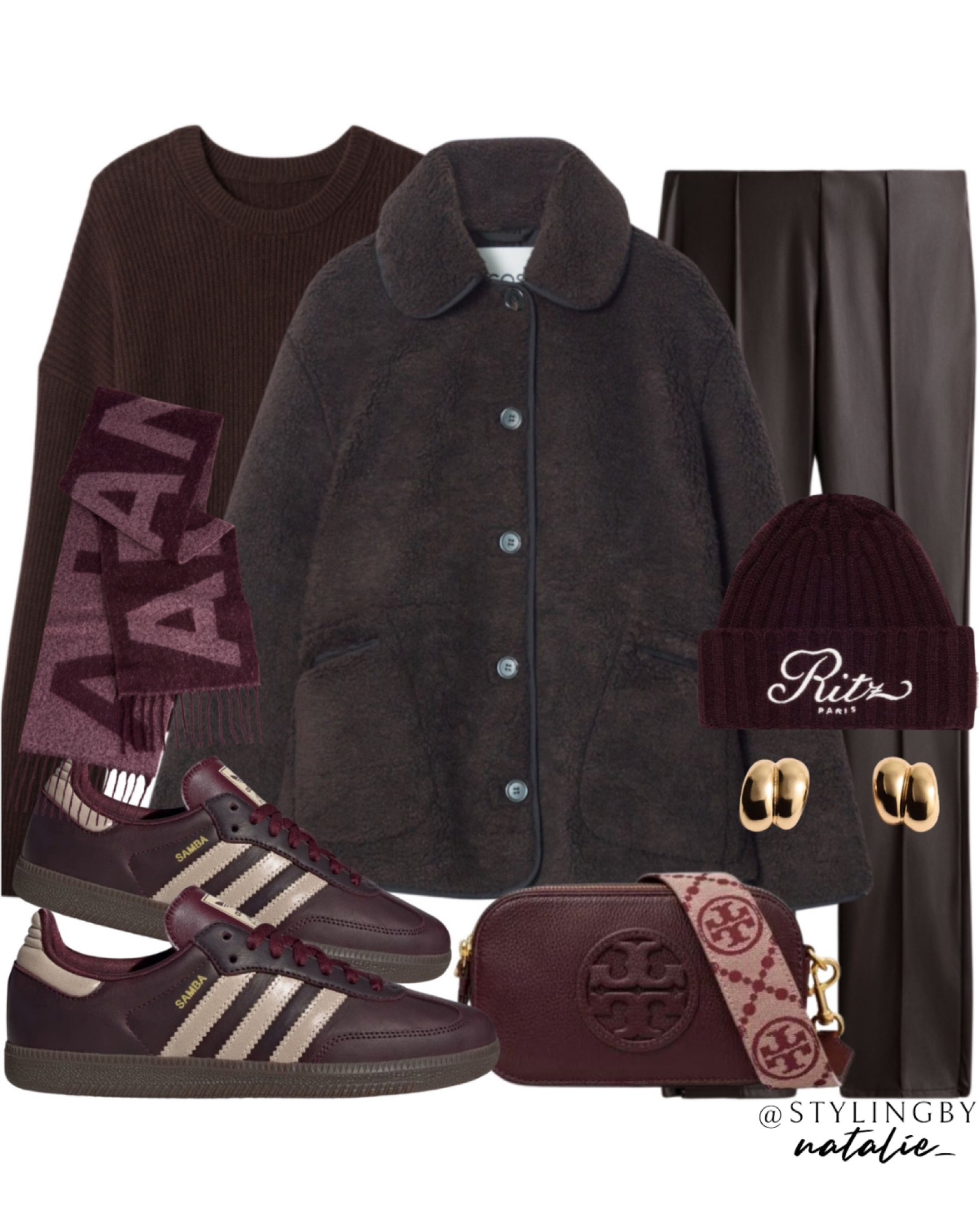 Brown & Burgundy🤎🍒
Faux shearling chocolate brown jacket, faux leather brown leggings, burgundy adidas sambas, adanola scarf, ribbed jumper, Tory Burch crossbody bag & beanie.
Autumn outfit, winter outfit, bonfire night, comfy casual.#LTKautumn 

#LTKuk #LTKstyletip