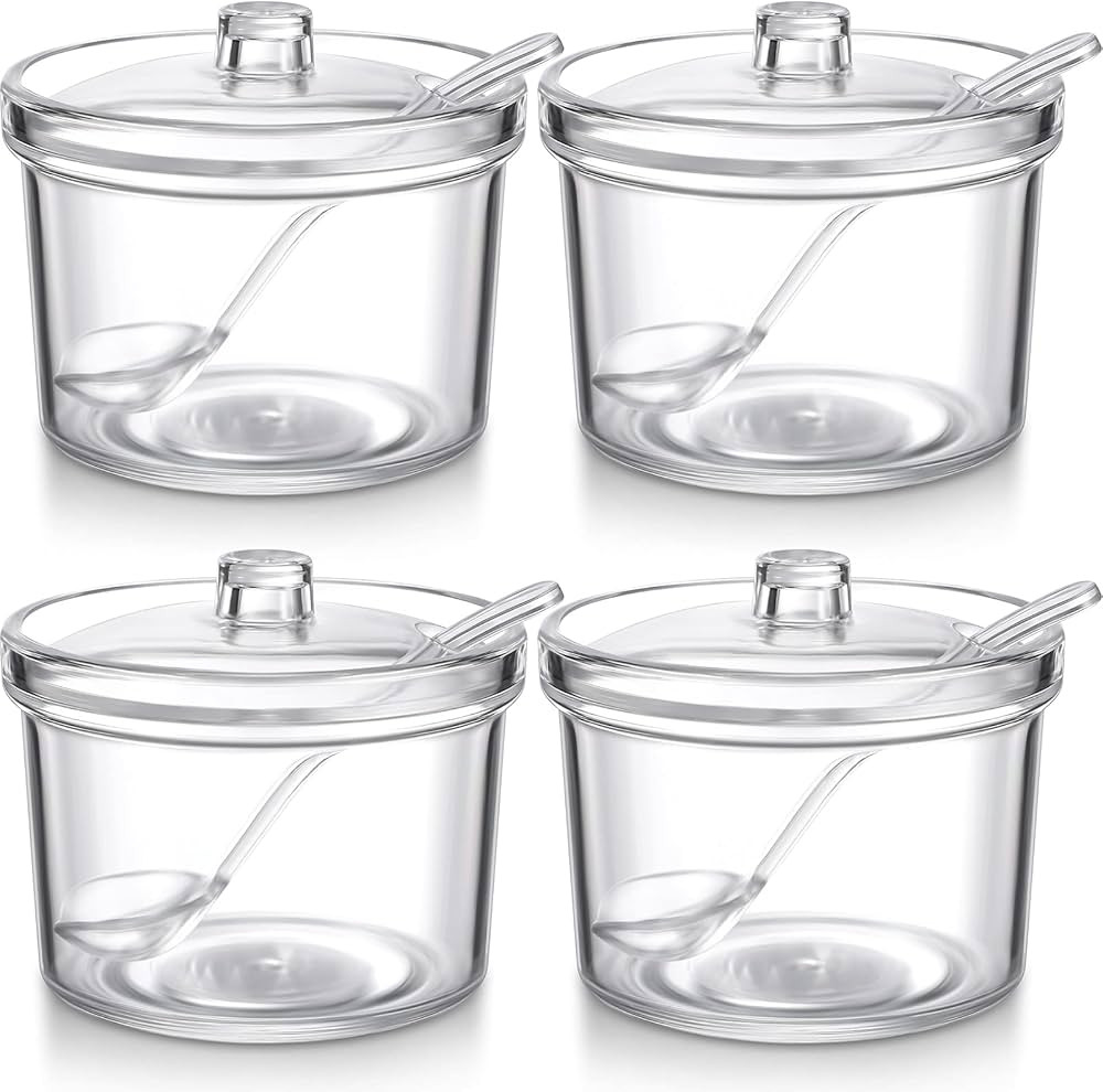 Patelai 4 Pieces Sugar Bowl Acrylic Clear Sugar Bowl with Lid and Salt Spoon Storage Jar with Air... | Amazon (US)
