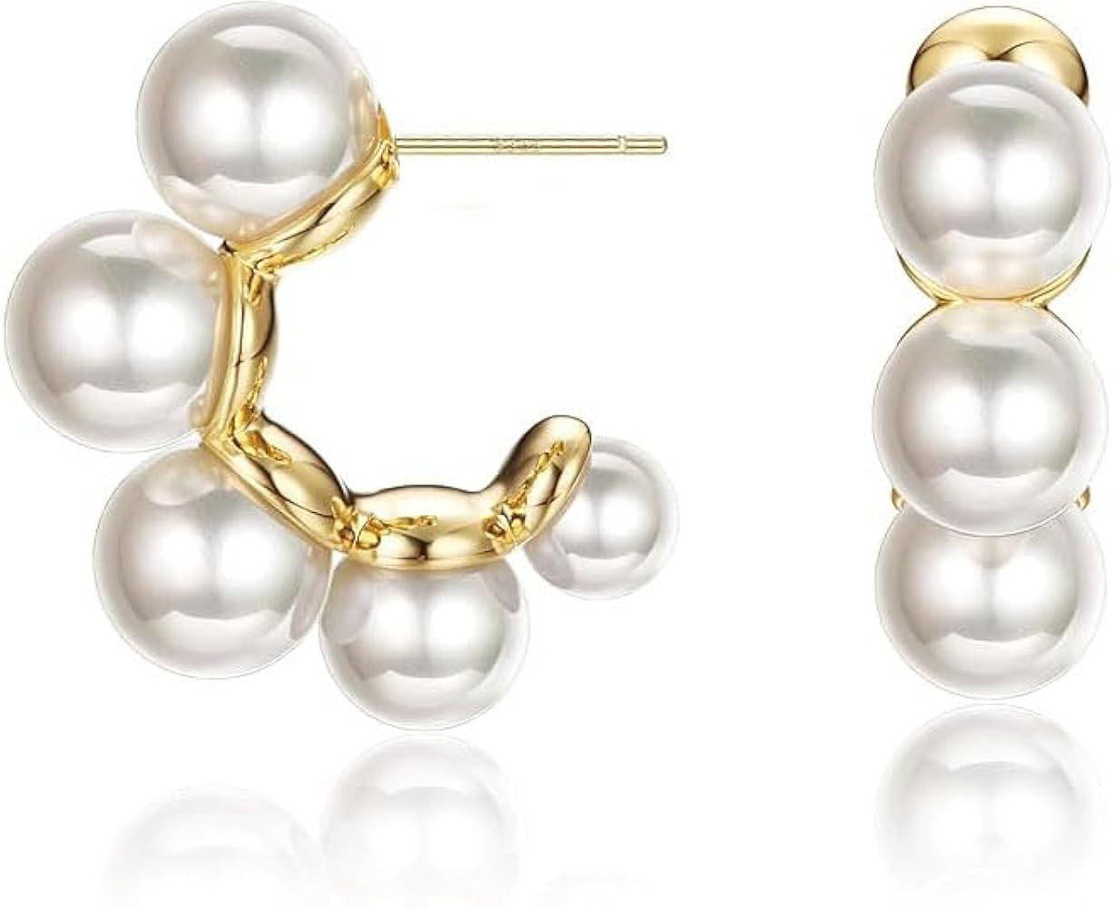 Natural Pearl Stud Earrings for Women and Girls, 9-10mm AAAAA Quality Freshwater Cultured Pearls ... | Amazon (US)
