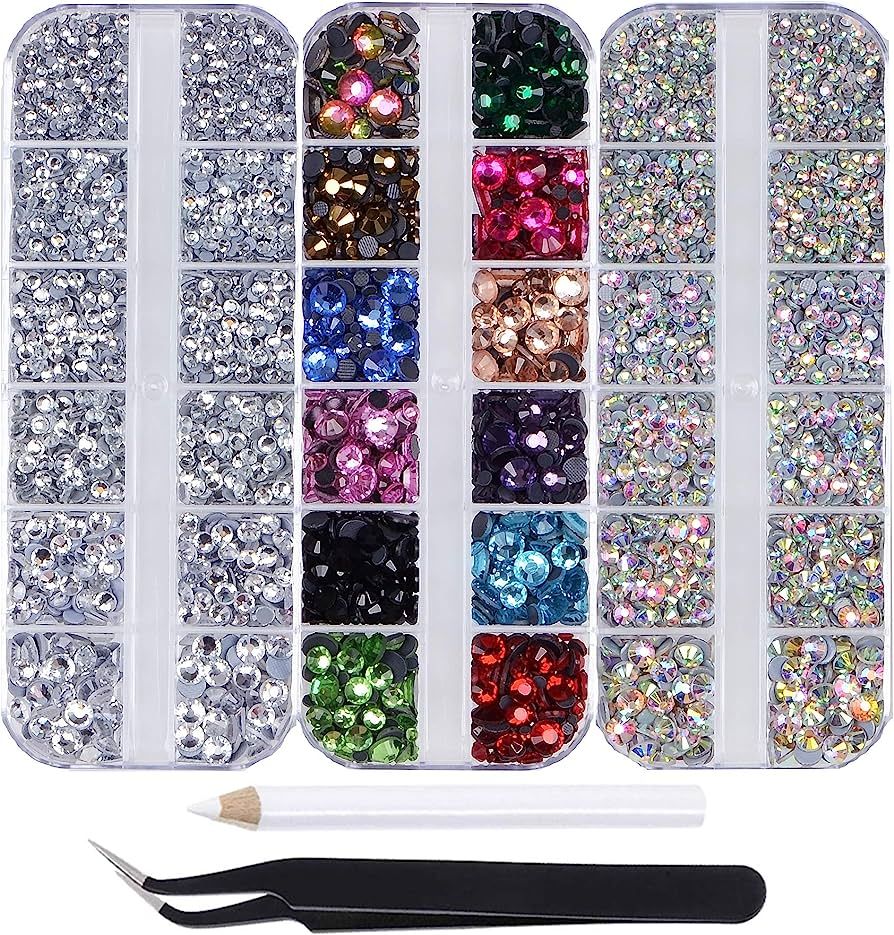 Massive Beads 9500+ Flatback Round Glass Hotfix Iron On Rhinestones Gemstone for DIY Making w/ 1 ... | Amazon (US)