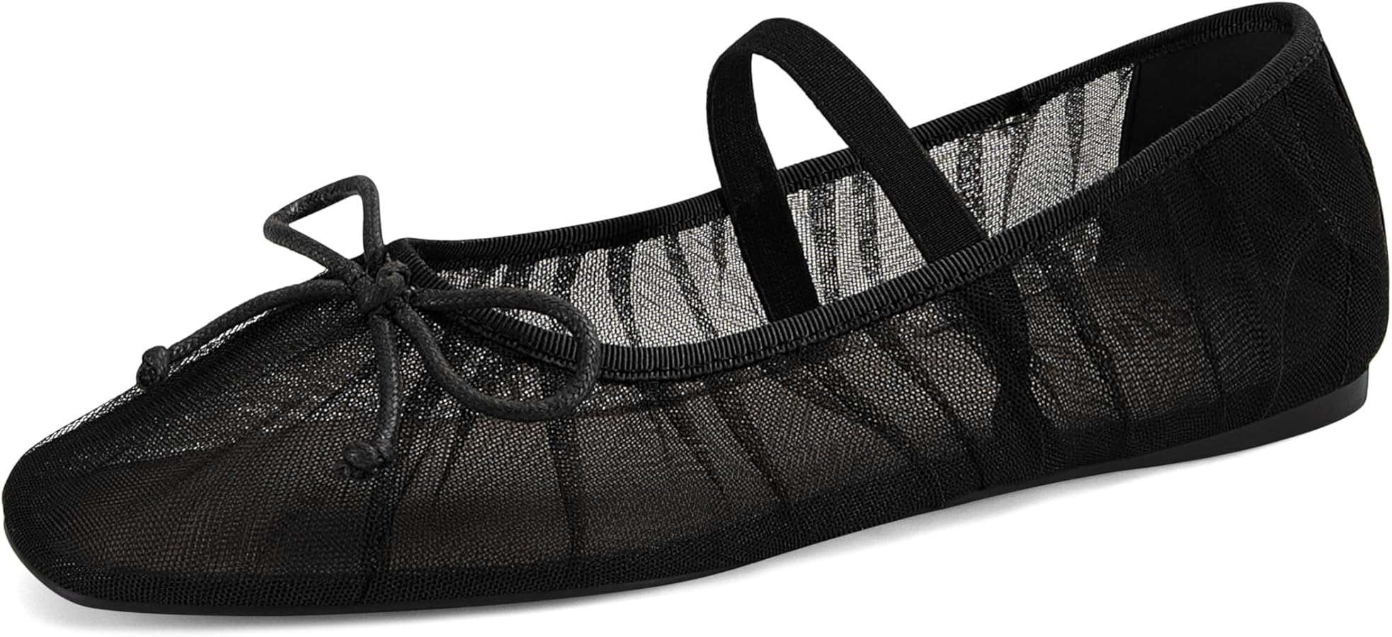 STALOV Mesh Ballet Flats for Women Square Toe Bow Mary Jane Flats Tulle Comfortable Dress Casual ... | Amazon (US)