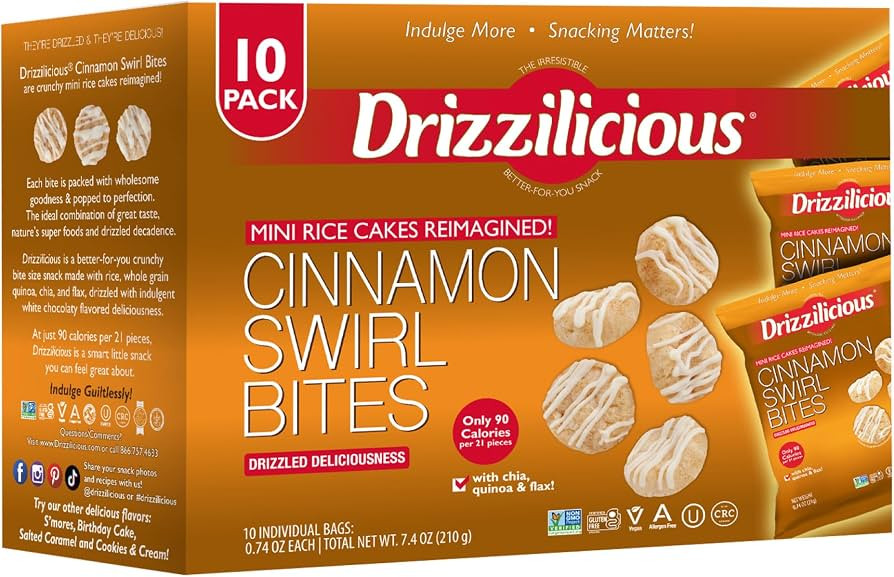 Drizzilicious Mini Flavored Rice Cakes Cinnamon Swirl - Rice Crisps, Healthy Snack for Adults and... | Amazon (US)