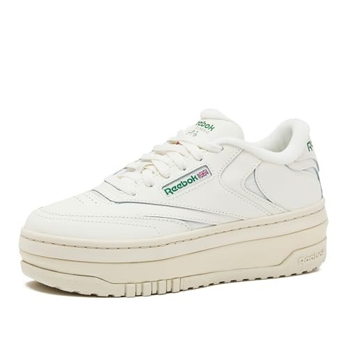 Reebok Club C Extra Platform Sneakers for Women, White Casual Tennis Women's Fashion Sneakers, Womens Shoes Size 5 to 11, Chalk/Chalk/Glen Green, 5.5 Medium | Amazon (US)