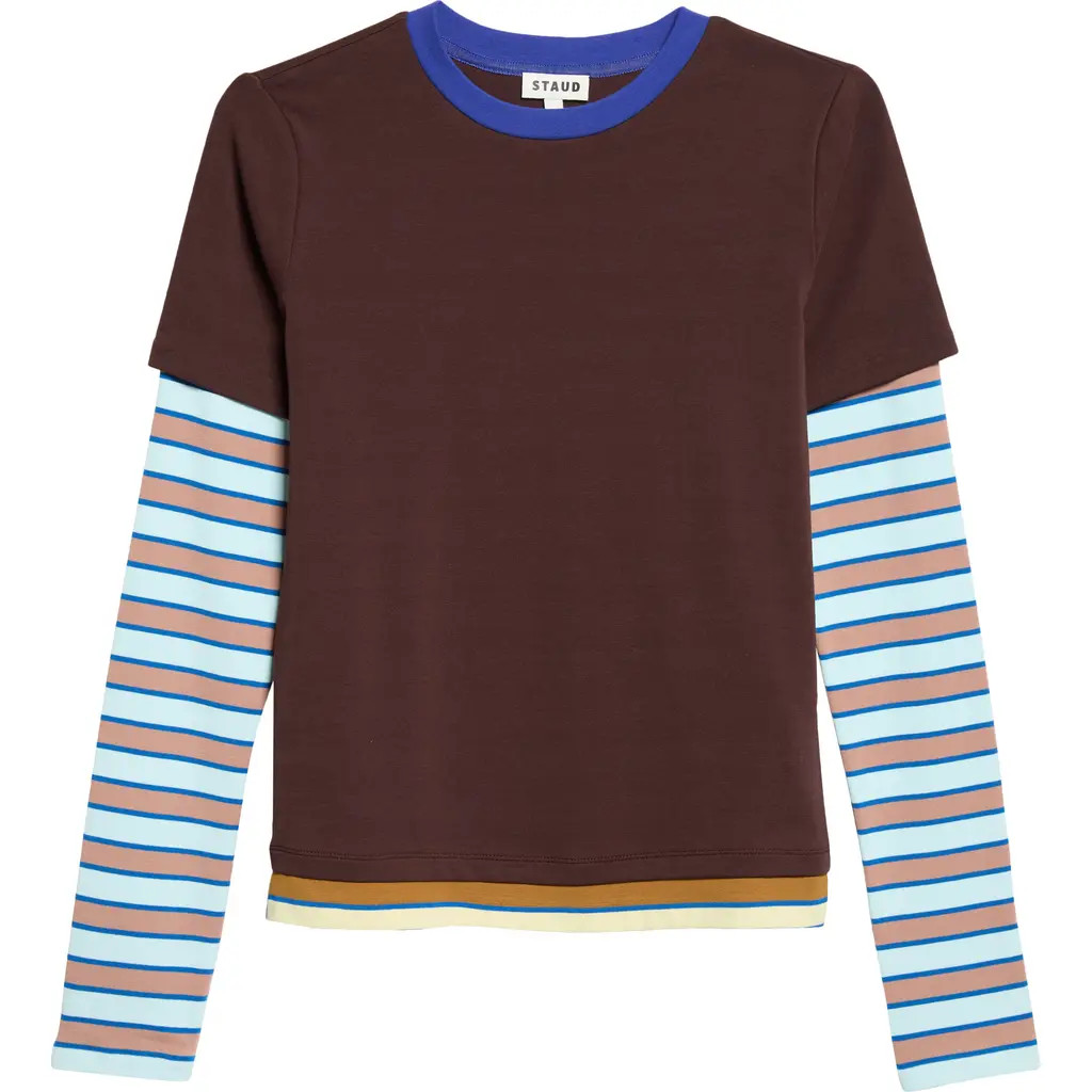 STAUD Dillon Layered Tee in Earth/horizon Stripe at Nordstrom, Size X-Small | Nordstrom