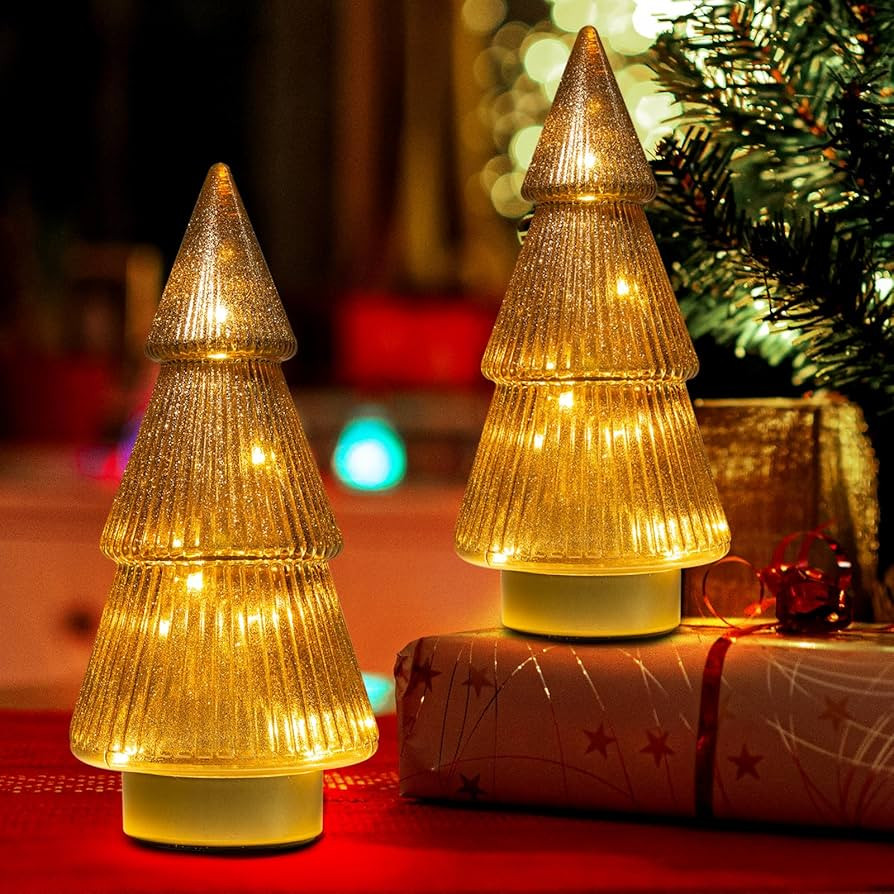 Amazon.com: Mercury Glass Christmas Tree, 2-Pack Lighted Xmas Tree Decorations, Holiday Centerpie... | Amazon (US)
