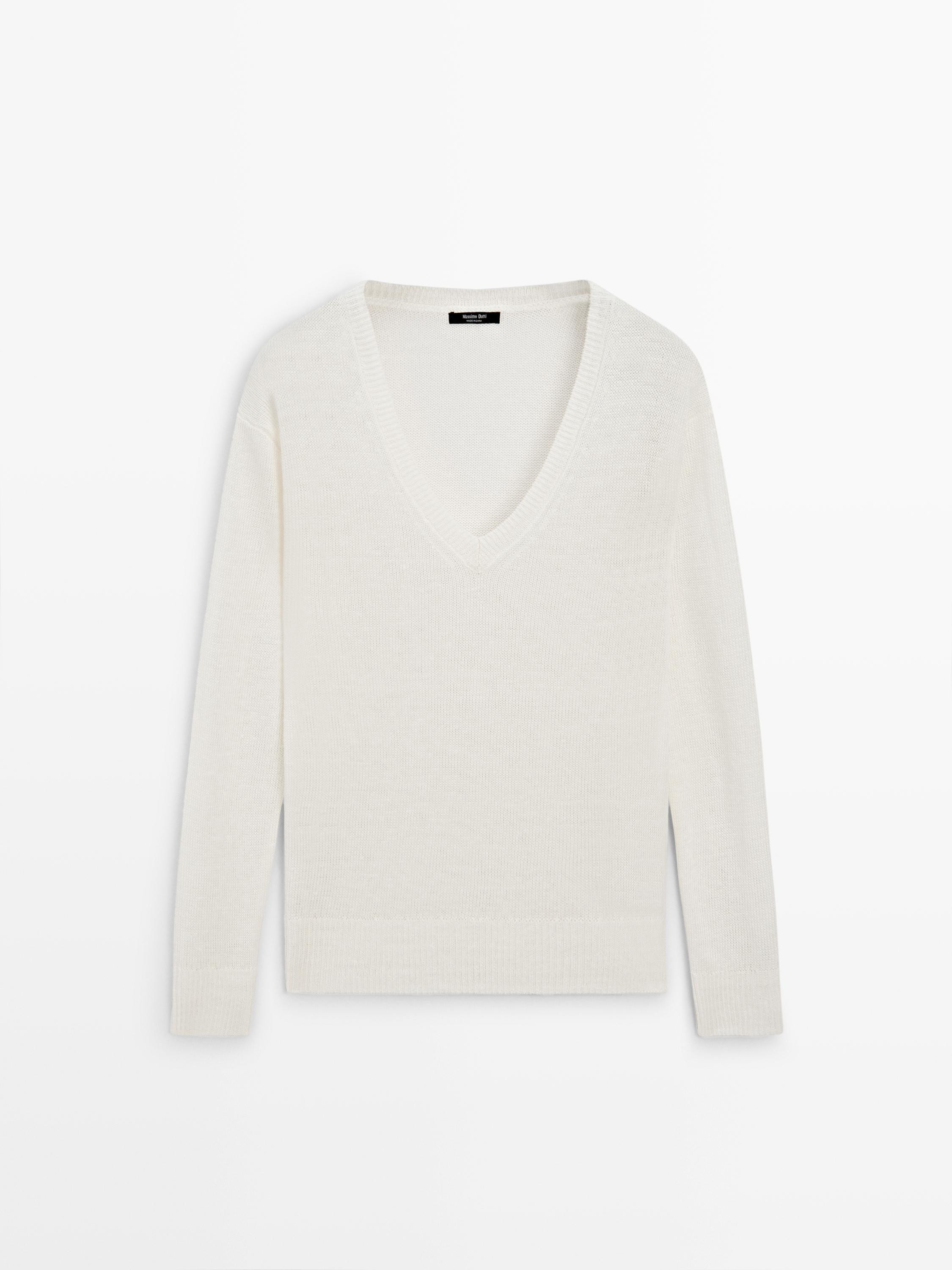 Linen V-neck knit sweater | Massimo Dutti UK