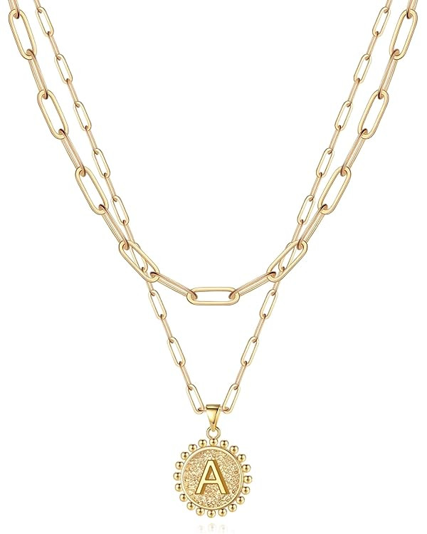 Yoosteel Gold Initial Necklaces for Women Girls, 14K Gold Plated Dainty Layering Paperclip Link C... | Amazon (US)