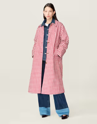 Omnes Jackets charleston tailored checked trench in red in red | ASOS (Global)
