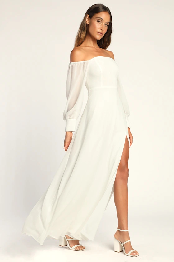Feel the Romance White Off-the-Shoulder Maxi Dress | Lulus