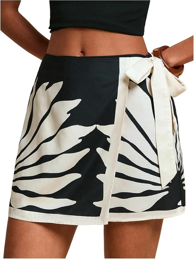 MAKEMECHIC Women's Boho Wrap Skirt Skort Summer Vacation Short Mini Skirts | Amazon (US)