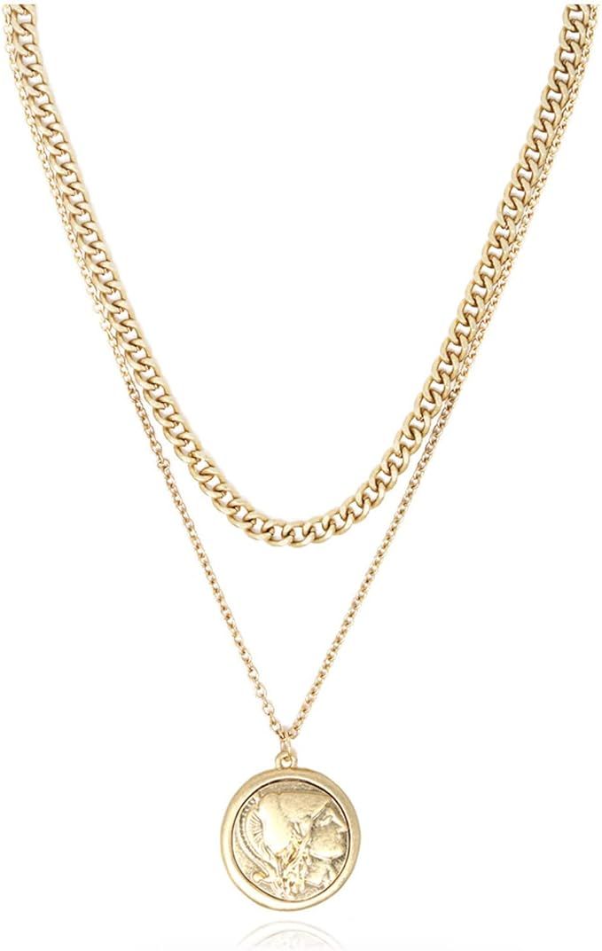 POMINA Girls Alloy Pendant Necklace Pomina Trendy Fashion Medallion Chunky Gold Coin Thick Link C... | Amazon (US)