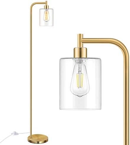 Industrial Floor Lamp with Hanging Glass Shade Brass Gold Farmhouse Indoor Pole Light with Edison E2 | Amazon (US)