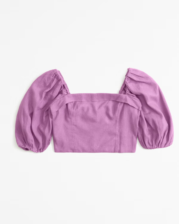 Women's Linen-Blend Puff Sleeve Set Top | Women's New Arrivals | Abercrombie.com | Abercrombie & Fitch (US)