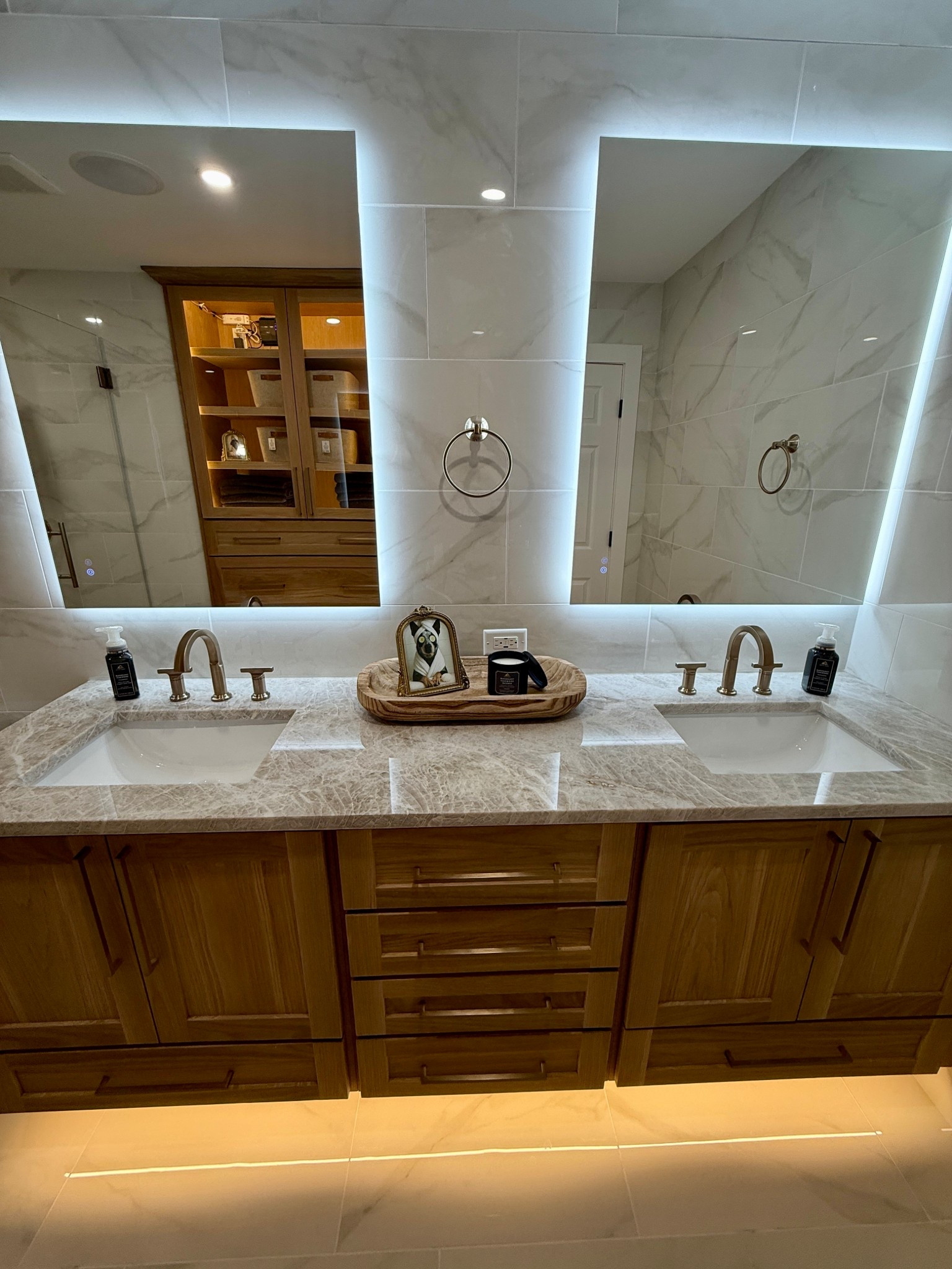 Re-sharing these stunning mirrors in our master bath. They can be mounted vertically or horizontally. In addition to being frameless and backlit, they are also steam-free and don’t get clouded/foggy while you’re showering. What more do you need in a master bath mirror?! We’re obsessed. 🪞✨

#LTKHome