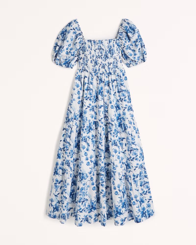 Smocked Bodice Poplin Midi Dress | Abercrombie & Fitch (US)