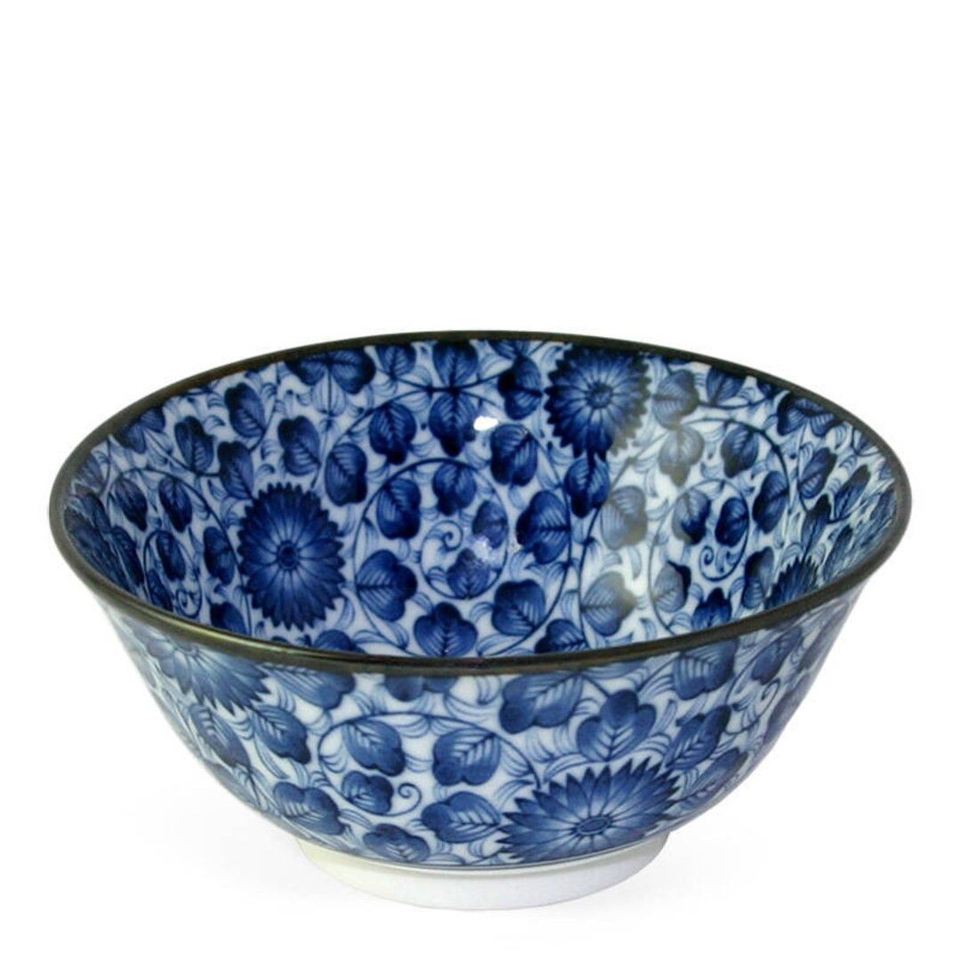 MIYA Kikuzome Karakusa 6" Bowl, Ceramic Rice Bowl with a Blue Floral Ornament, EA | Etsy (US)