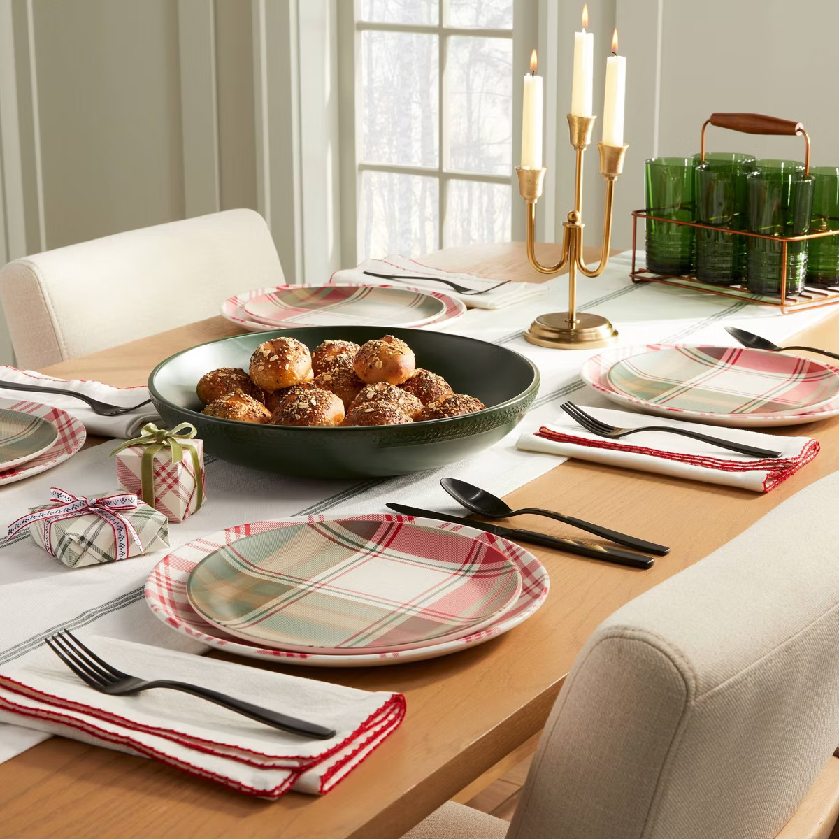 8.9" Festive Plaid Melamine Christmas Salad Plates Red/Green/Tan - Hearth & Hand™ with Magnolia | Target