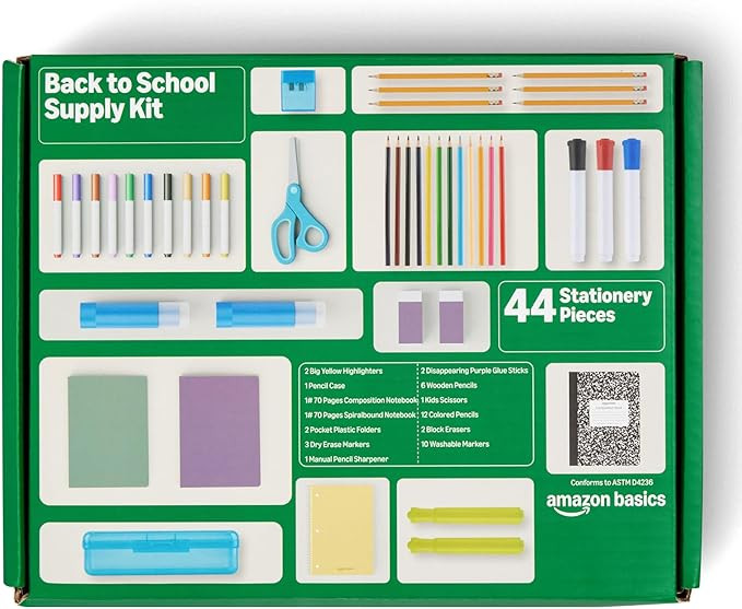 Amazon Basics 44-Piece Student Success Kit - Complete School Supply Box with Study Essentials, Or... | Amazon (US)