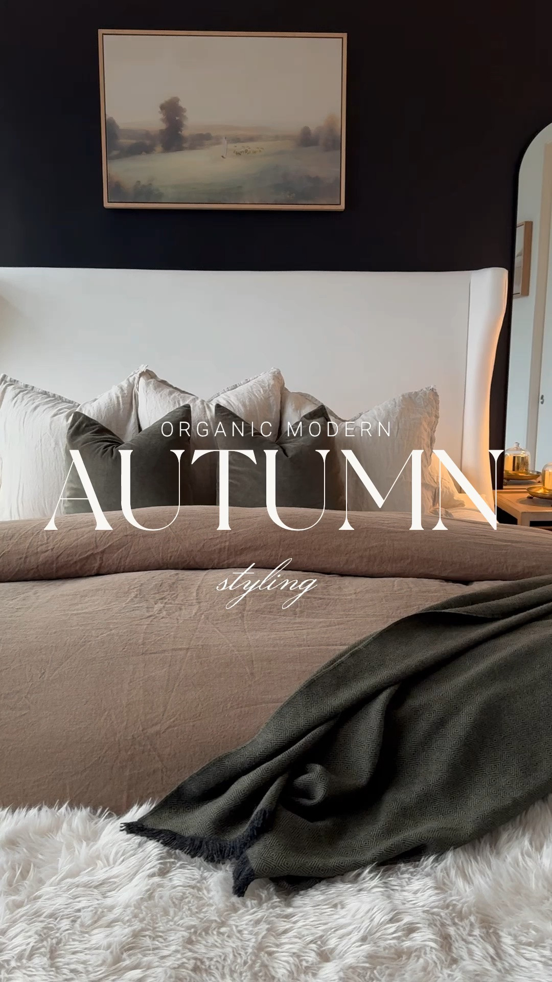 Organic modern cozy fall styling🍂

White bed, oak nightstands, faux fur, fur pelt, marble candle dish, lamp

#LTKHome #LTKSeasonal