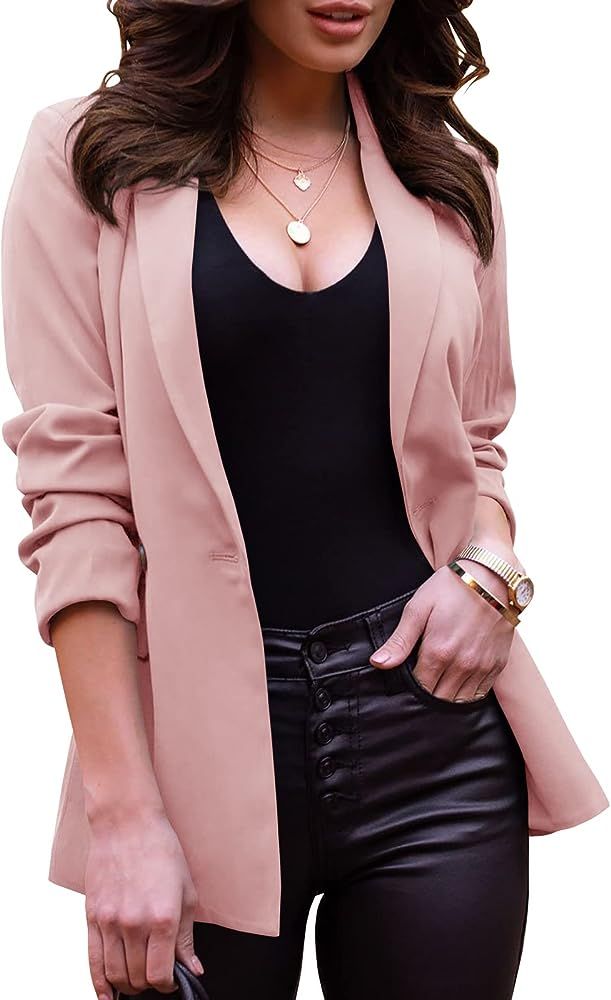 Women's Casual Blazers Open Front Long Sleeve Business Lapel Button Work Office Jackets | Amazon (US)