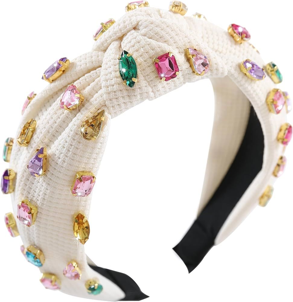 Jeweled Knotted Headband for Women Girls Sparkly Crystal Rhinestone Headband Wide Top Knot Women'... | Amazon (US)