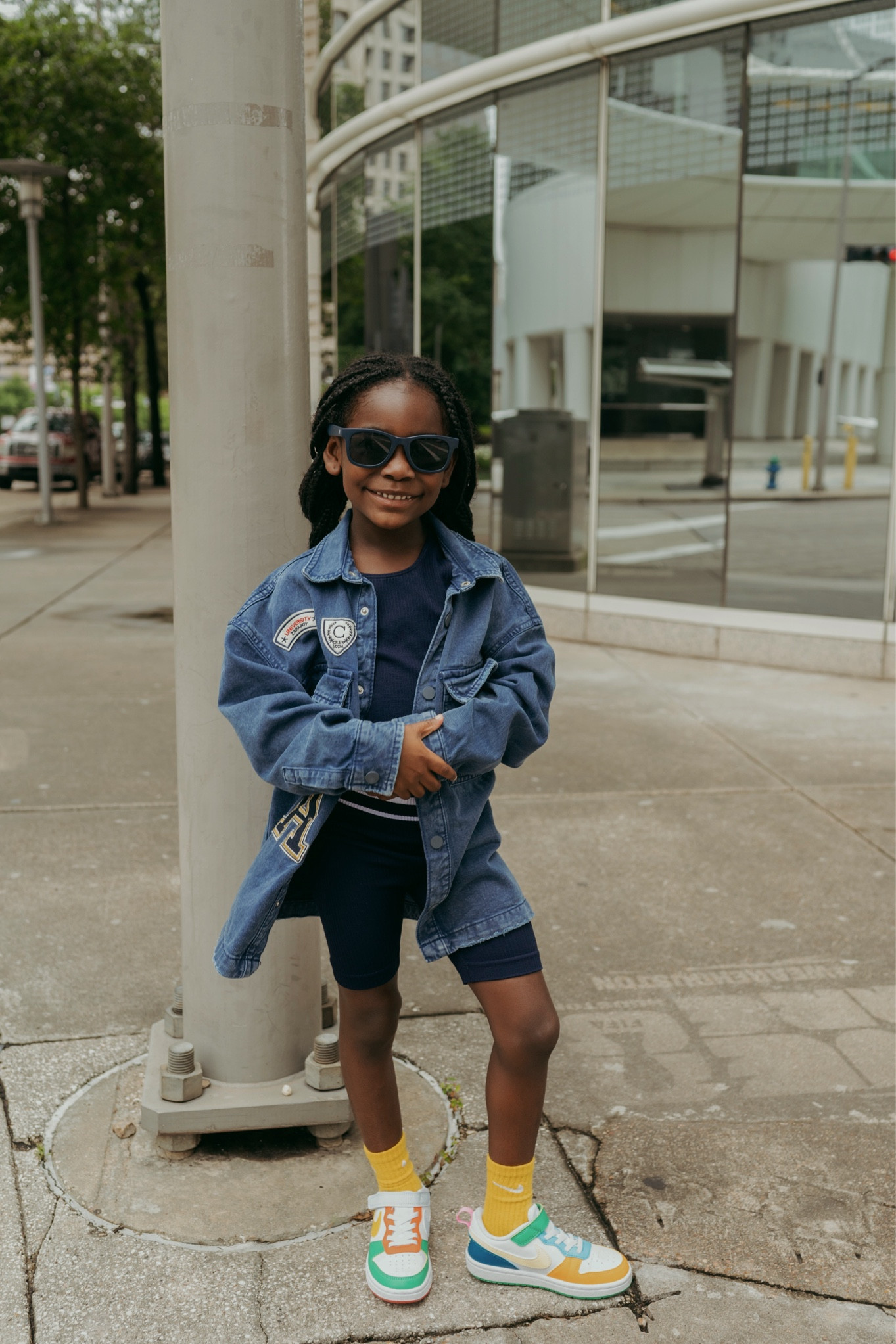 Kids biker shorts and matching tank set, colorful Nike sneakers, denim jacket for back to school 

#LTKShoeCrush #LTKFamily #LTKKids