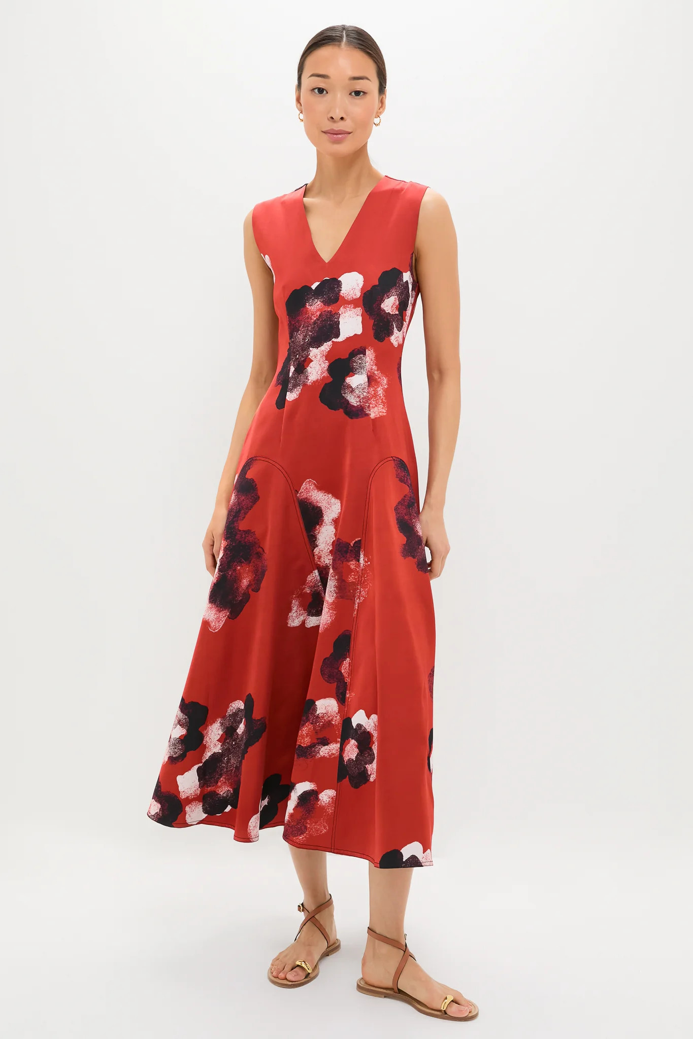 Crimson Red Water Floral Cosmic Midi Dress | Tuckernuck (US)