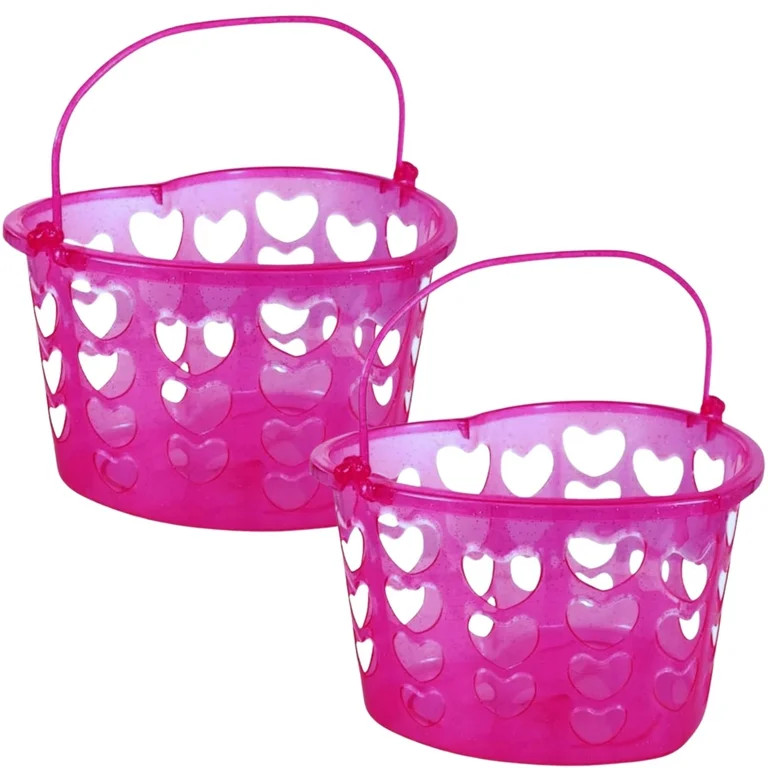 Valentine's Pink Heart Shaped Slotted Basket with Handles, (Pack of 2) Plastic Mini Love Easter G... | Walmart (US)