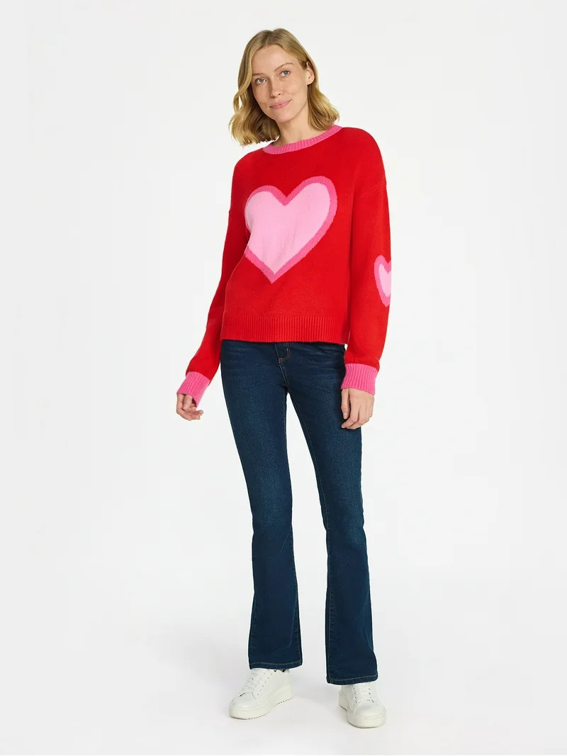 99 Jane Street Women's and Women's Plus Heart Sweater, Midweight, Sizes XS-4X | Walmart (US)