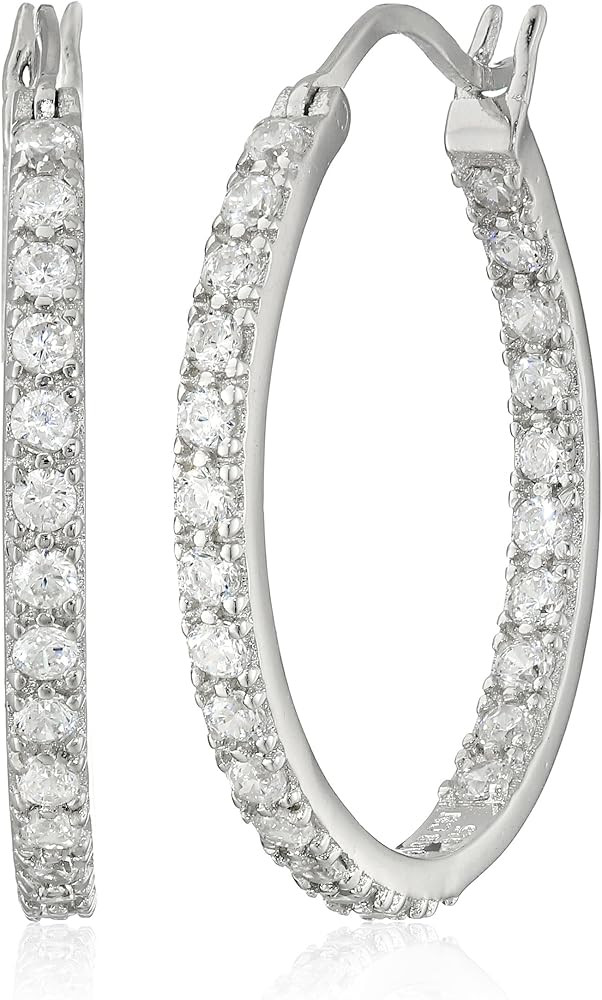 Amazon Collection 925 Sterling Silver Round Prong-Set AAA Cubic Zirconia Hoop Earrings (.9" Diame... | Amazon (US)