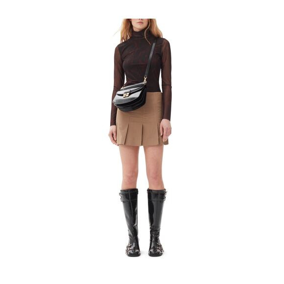 Ganni 'Drapey Melange' Brown Logo Mini Skirt Size 38 | Poshmark