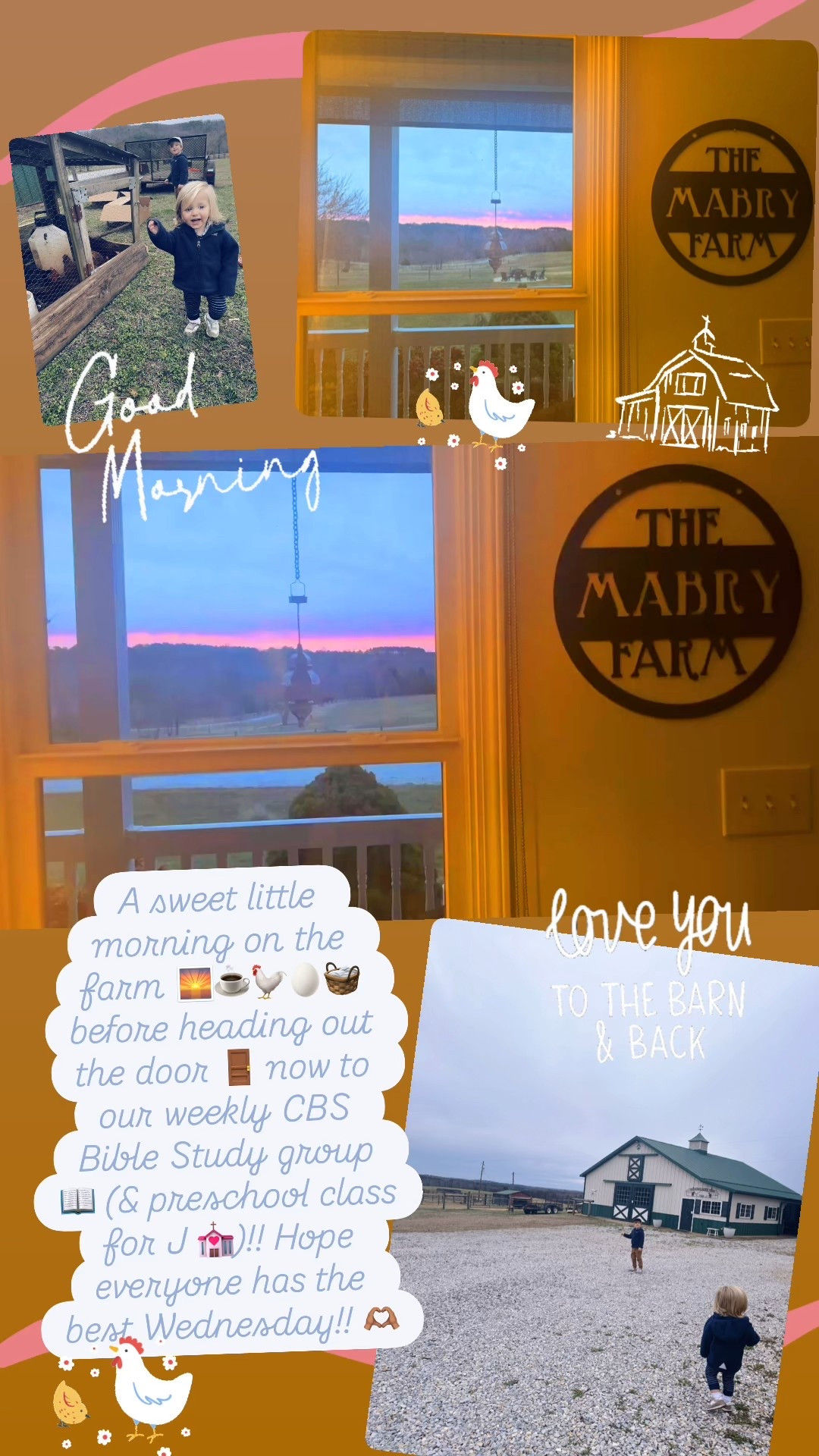 A sweet little morning on the farm 🌅🐓🧺🥚 before heading out the door 🚪to our local CBS Bible study group 📖 (& preschool class for J 💒)!! Hope everyone has a wonderful Wednesday!! 