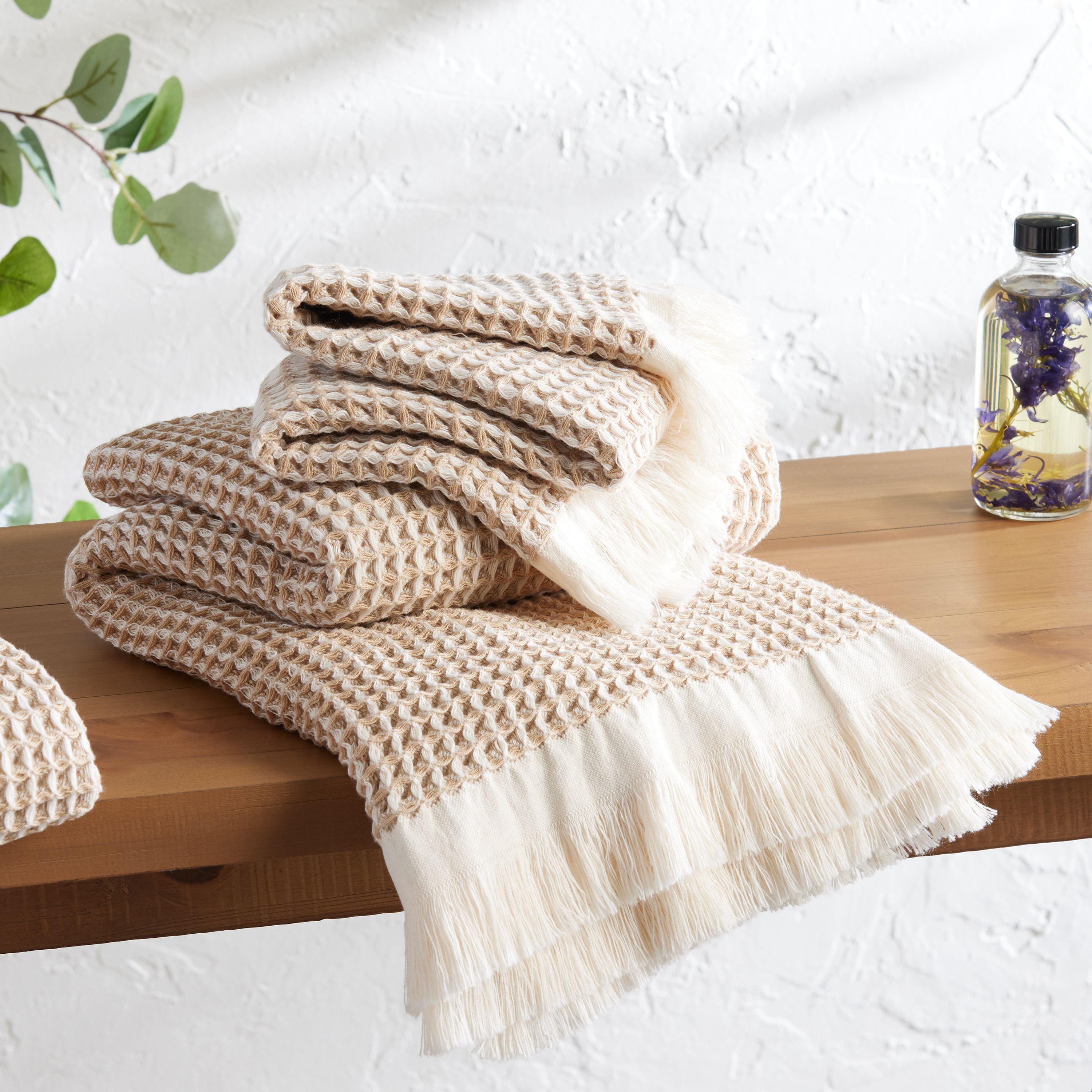 Sand and Ivory Waffle Weave Cotton Towel Collection | World Market