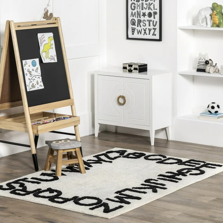nuLOOM Kids Washable Round Alphabet Rug, 4' x 6', Ivory | Walmart (US)