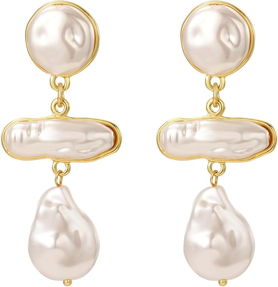 HETICA Baroque Pearl Earrings for Women - Large Teardrop Drop Statement Dangle Earring, Fashion B... | Amazon (US)