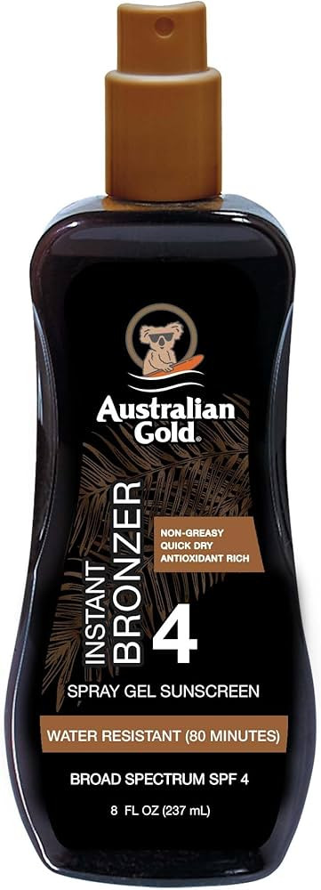 Australian Gold Spray Gel Sunscreen with Instant Bronzer SPF - 4, 8 Ounce | Moisturize & Hydrate ... | Amazon (US)