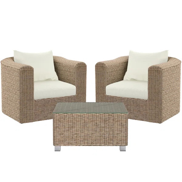 Fuson Wicker/Rattan 2 - Person Seating Group with Cushions | Wayfair North America
