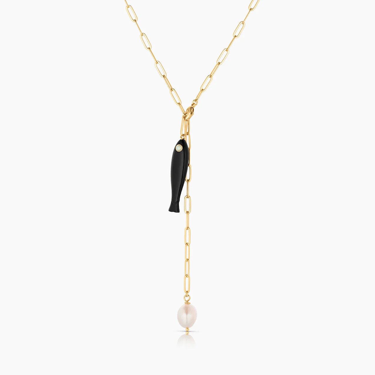 Fortuna Onyx Fish Lariat Necklace | Thatch