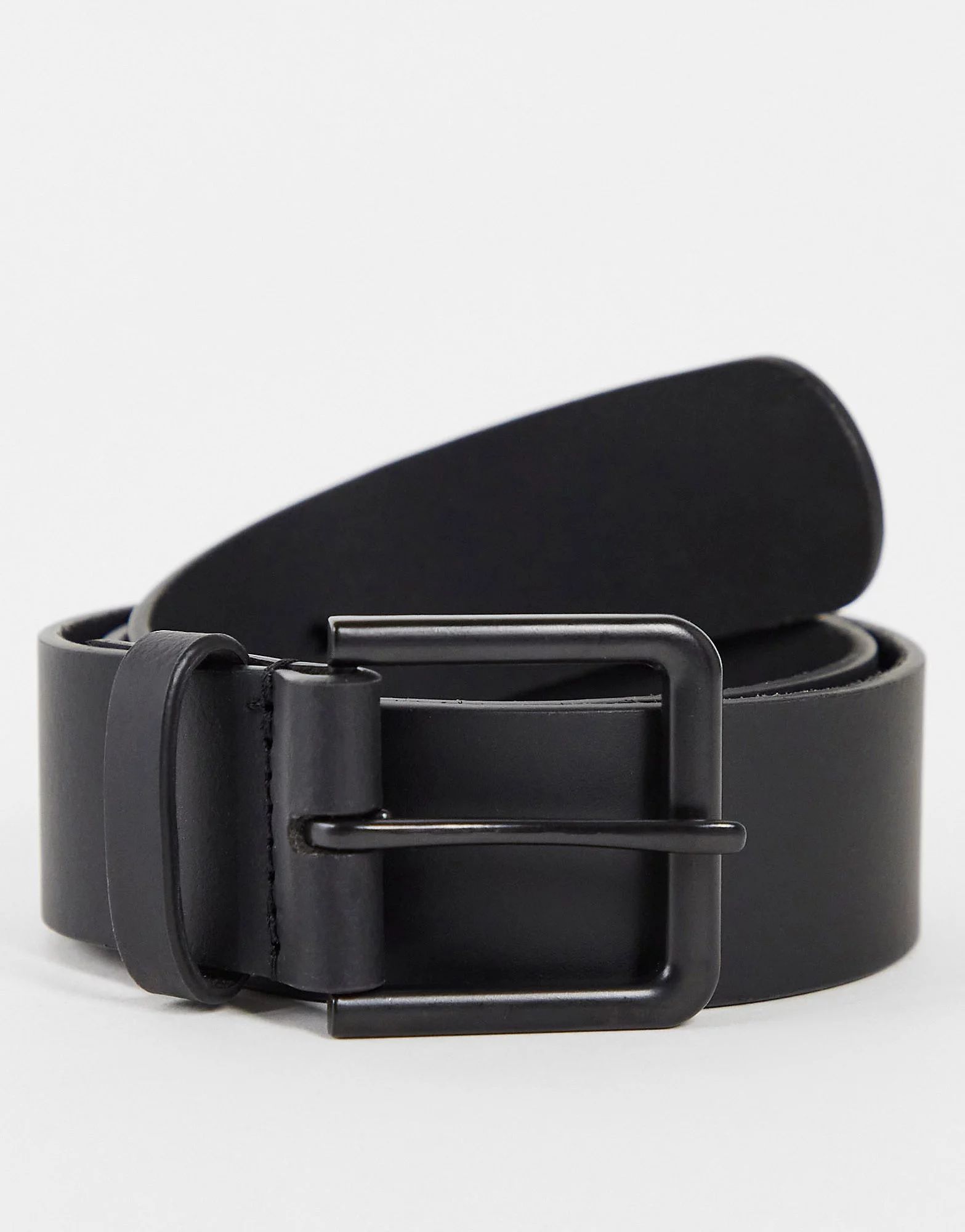 ASOS DESIGN real leather wide belt in black with matte black buckle | ASOS (Global)