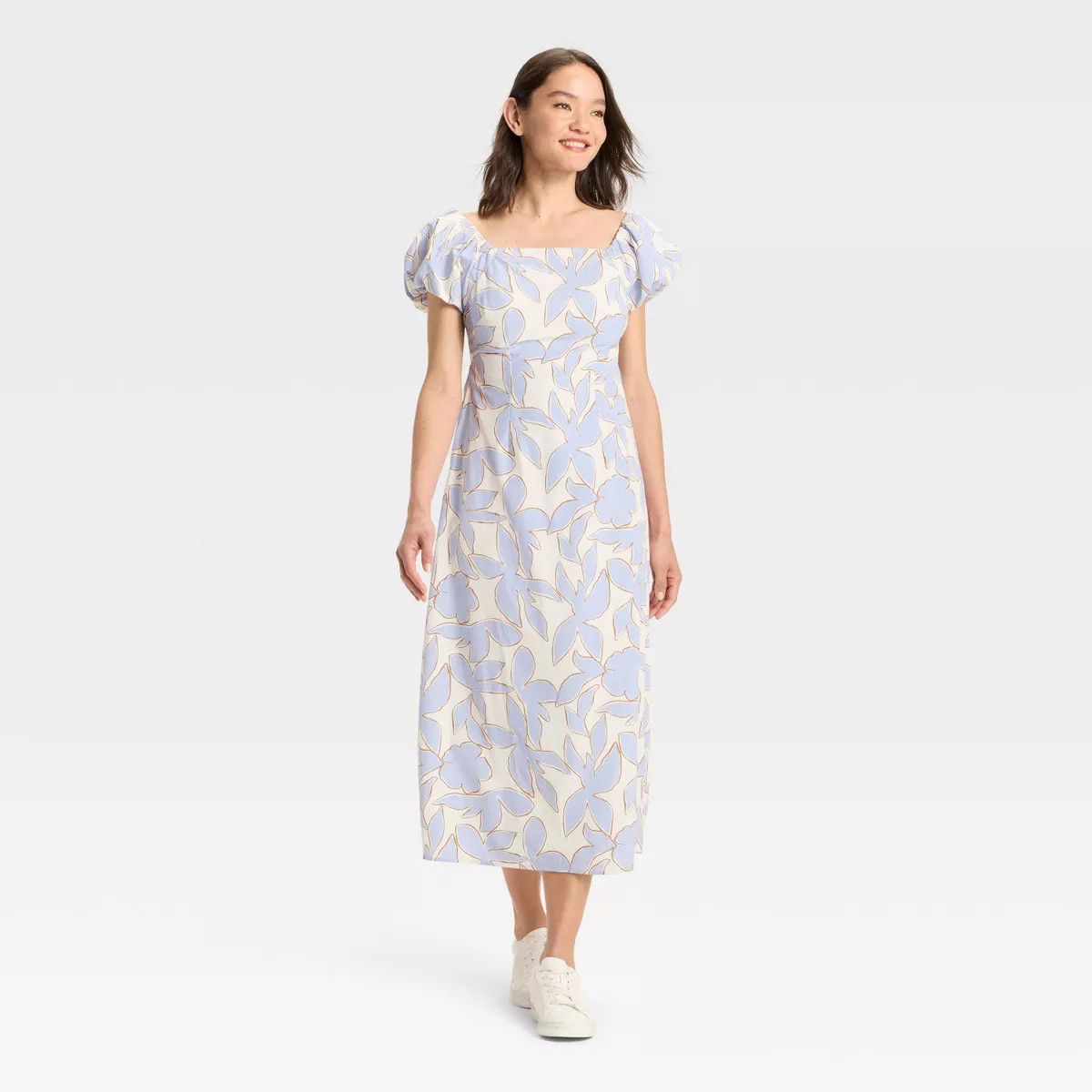 Women's Puff Short Sleeve Maxi Dress - A New Day™ Blue/Cream Floral M | Target