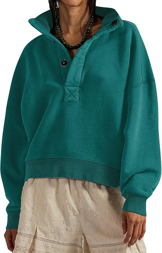 Mock Neck Sweatshirt Women Henley Pullover Tops Oversized Button Fleece Mockneck Sweatshirt 2026 ... | Amazon (US)
