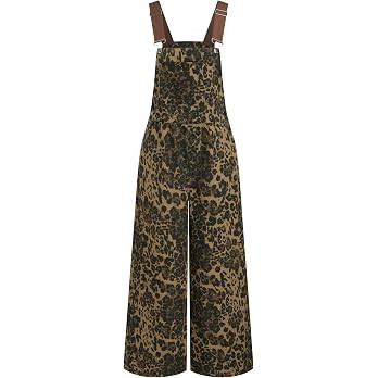 CIDER Overalls for Women Leopard Pocket Buckle Up Wide Leg Jumpsuit | Amazon (US)