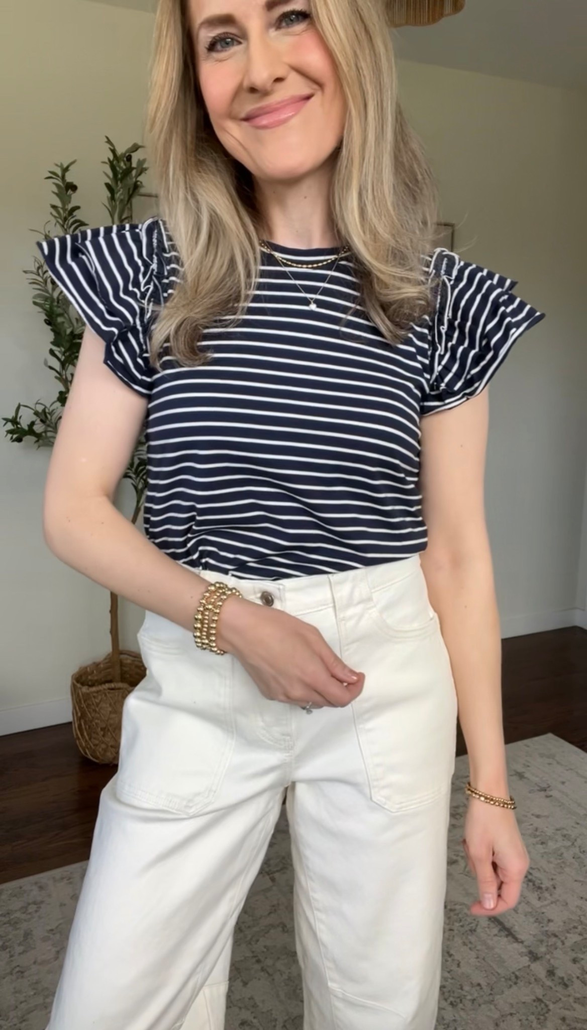 Walmart flutter sleeve crewneck tee, soft and stretchy, cotton. Five colors. I’m in my usual size small. Cute with shorts and skirts too! #walmartfashion 

#LTKOver40