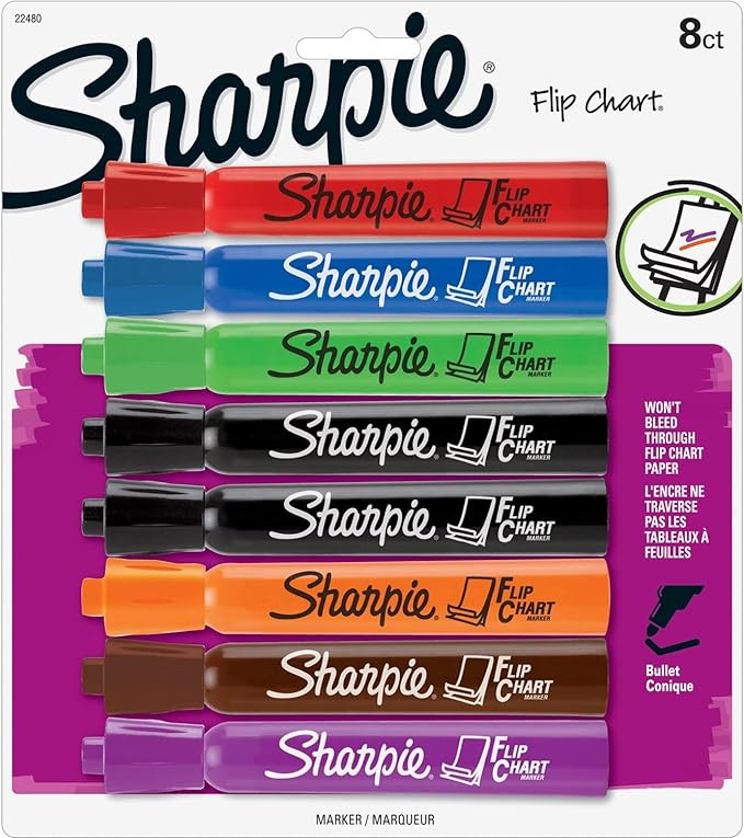 Sharpie Flip Chart Markers, Bullet Tip, Assorted Colors, 8 Count - Low-Odor, Squeak-Free, Home, O... | Amazon (US)