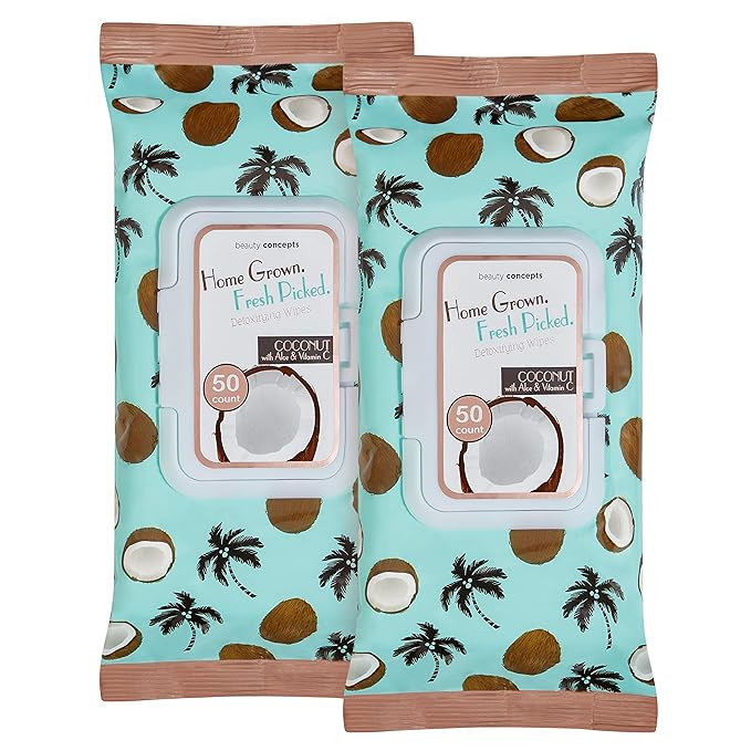 BEAUTY CONCEPTS Coconut Facial Wipes | Pack of 2, 100 Count, Facial Cleaning Cloths Removes Makeu... | Amazon (US)