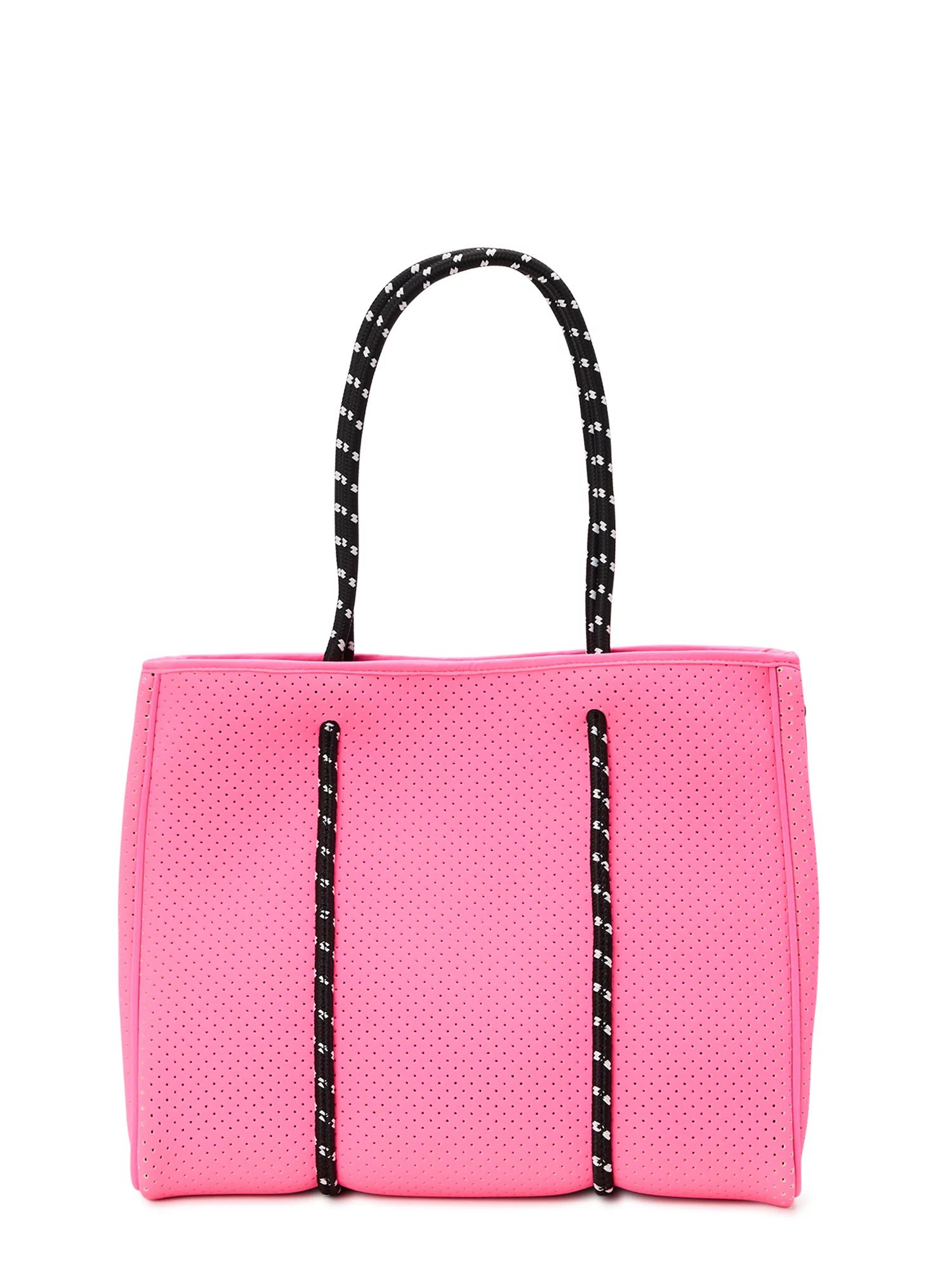 No Boundaries Women's 2- Piece Neoprene Beach Tote Handbag with Removable Zipper Pouch, Pink | Walmart (US)