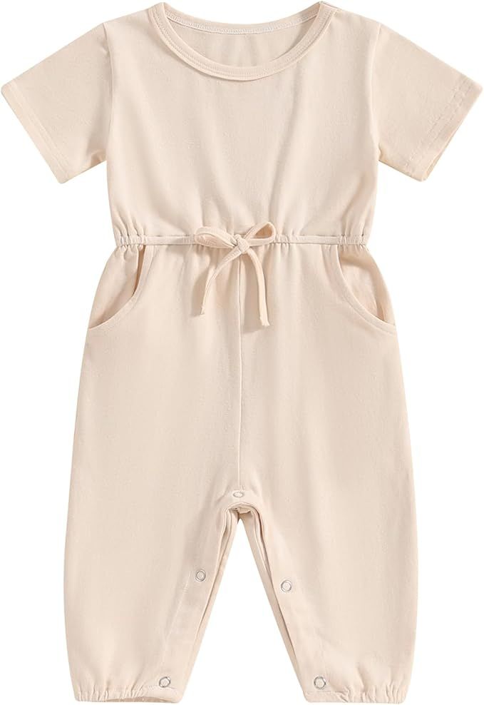 Mubineo Toddler Baby Girl Boy Summer Fall Clothes Basic Plain Romper Jumpsuit Short Sleeve Romper... | Amazon (US)